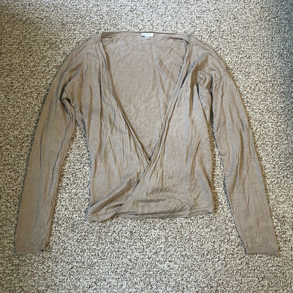 Garnet Hill Womens Linen Cardigan Wrap Sweater Size XL Tan Beige Lightweight